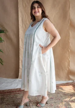 Ayzal Dabu Slub Cotton Hand Embroidered Dress