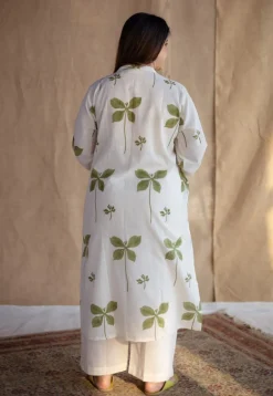 Azha Off White Dabu Slub Cotton Straight Kurta