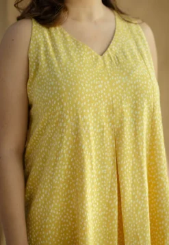 Aziza Mustard Hand Block Print Slub Cotton A Line Kurta