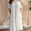 Azlin Dabu Slub Cotton Hand Embroidered Dress