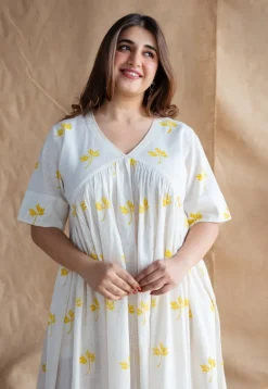 Azlin Dabu Slub Cotton Hand Embroidered Dress