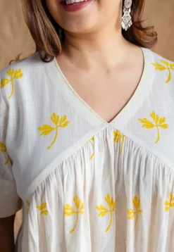 Azlin Dabu Slub Cotton Hand Embroidered Dress