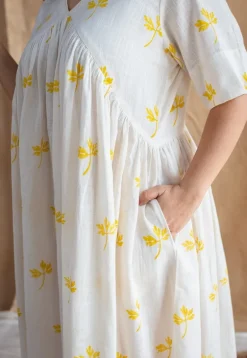 Azlin Dabu Slub Cotton Hand Embroidered Dress
