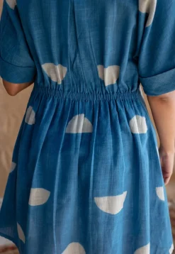 Azrin Indigo Dabu Slub Cotton A Line Dress
