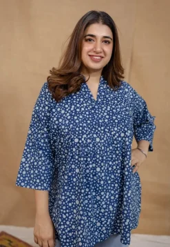 Beeja Indigo Dabu Cotton Loose Short Top