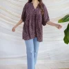 Binita Wine Ajrakh Modal Silk Loose Short Top