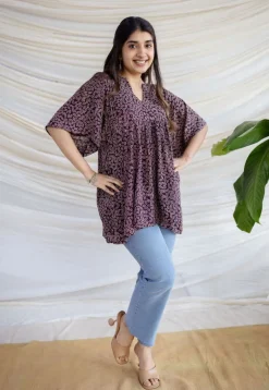 Binita Wine Ajrakh Modal Silk Loose Short Top