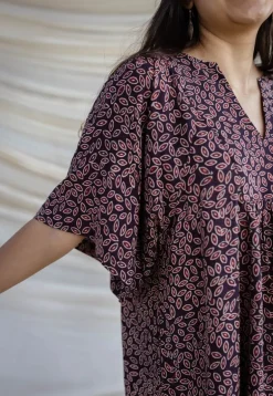 Binita Wine Ajrakh Modal Silk Loose Short Top