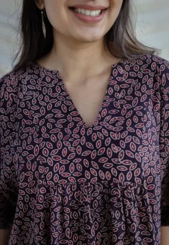 Binita Wine Ajrakh Modal Silk Loose Short Top