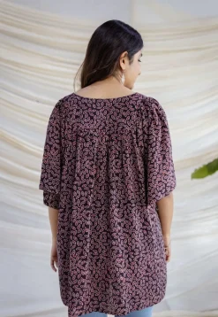 Binita Wine Ajrakh Modal Silk Loose Short Top
