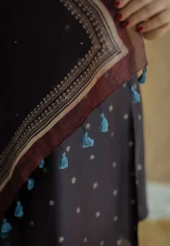 Black Ajrakh Chanderi Silk Dupatta with Embroidery