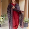Black Floral Line Ajrakh Chanderi Silk Dupatta