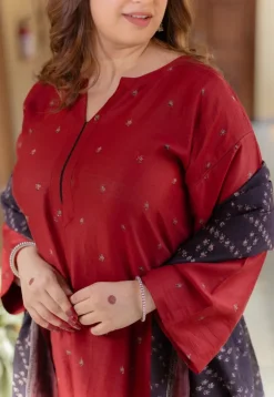 Black Floral Line Ajrakh Chanderi Silk Dupatta
