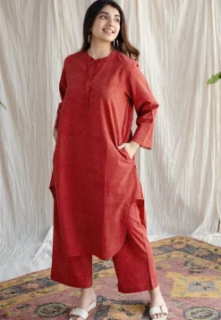 Bombay Ajrakh Red Cotton Co-Ord Set (Set of 2)
