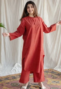 Bombay Ajrakh Red Cotton Co-Ord Set (Set of 2)