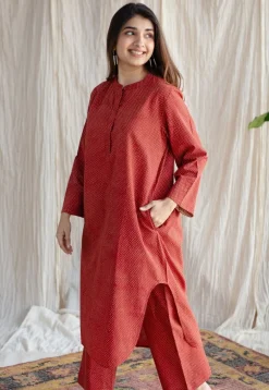 Bombay Ajrakh Red Cotton Co-Ord Set (Set of 2)