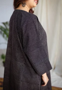 Bombay Charcoal Ajrakh Cotton Loose Kurta with Hand Embroidery