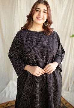 Bombay Charcoal Ajrakh Cotton Loose Kurta with Hand Embroidery