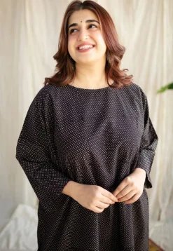 Bombay Charcoal Ajrakh Cotton Loose Kurta with Hand Embroidery
