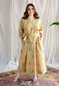 Bombay Irani Chai Ajrakh Cotton Hand Embroidered Dress
