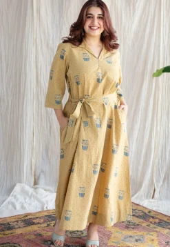 Bombay Irani Chai Ajrakh Cotton Hand Embroidered Dress