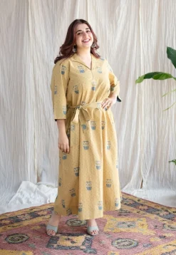 Bombay Irani Chai Ajrakh Cotton Hand Embroidered Dress