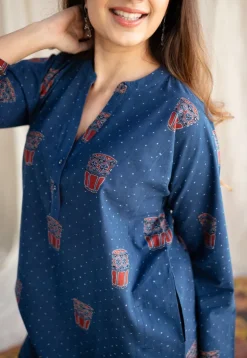 Bombay Irani Chai Indigo Ajrakh Cotton Kurta