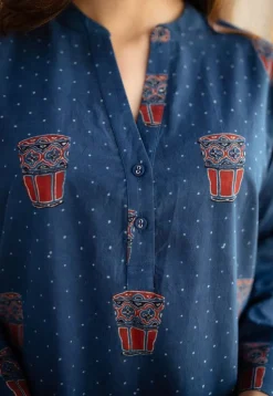 Bombay Irani Chai Indigo Ajrakh Cotton Kurta