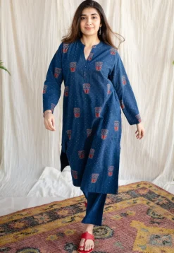 Bombay Irani Chai Indigo Ajrakh Cotton Kurta