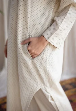 Bombay Off White Ajrakh Cotton Loose Kurta with Hand Embroidery