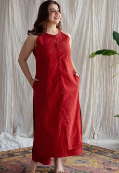 Bombay Red Ajrakh Cotton Straight Kurta