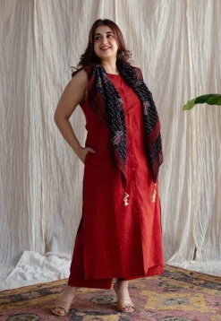 Bombay Red Ajrakh Cotton Straight Kurta