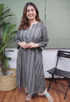Charcoal Ajrakh Cotton Kali Kurta