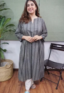Charcoal Ajrakh Cotton Kali Kurta