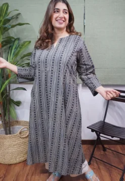 Charcoal Ajrakh Cotton Kali Kurta