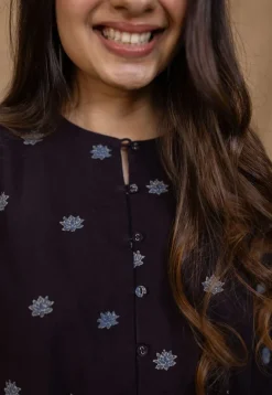 Charvi Black Ajrakh Cotton Straight Short Top