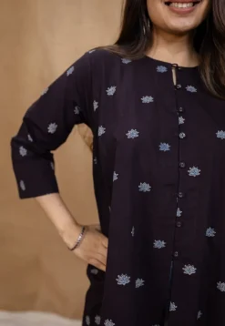 Charvi Black Ajrakh Cotton Straight Short Top