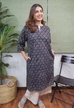 Dark Brown Ajrakh Cotton Kurta