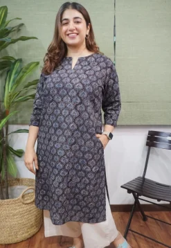 Dark Brown Ajrakh Cotton Kurta