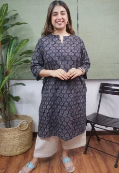 Dark Brown Ajrakh Cotton Kurta