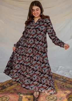 Darshana Ajrakh Hand Embroidered Mirror Cotton Kali Kurta