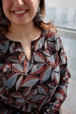 Darshana Ajrakh Hand Embroidered Mirror Cotton Kali Kurta