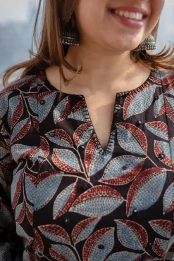 Darshana Ajrakh Hand Embroidered Mirror Cotton Kali Kurta