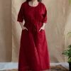 Deepti Maroon Solid Cotton Loose Dress