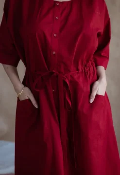 Deepti Maroon Solid Cotton Loose Dress