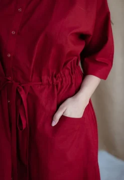 Deepti Maroon Solid Cotton Loose Dress