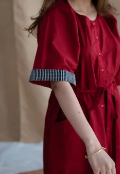 Deepti Maroon Solid Cotton Loose Dress