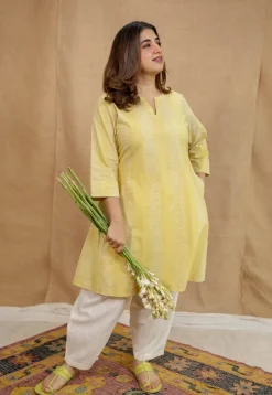 Dharmi Yellow Batik Cotton A Line Kurta