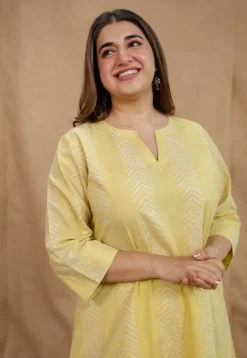 Dharmi Yellow Batik Cotton A Line Kurta