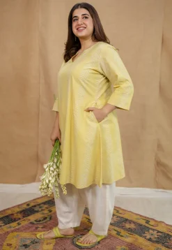 Dharmi Yellow Batik Cotton A Line Kurta